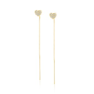 Cercei argint lungi cu lant si inima cu pietre placati cu aur galben DiAmanti Z0823EPG_W-DIA (Argint 925‰ 1,5 g.)